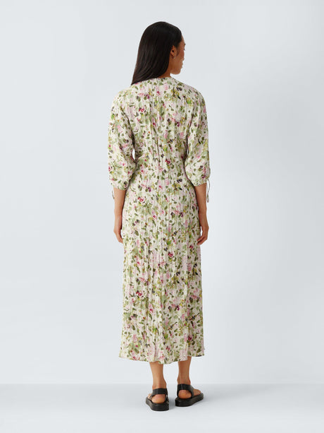 AND/OR Olivia Floral Ruched Puff Sleeve Midi Dress - Multi Floral - Size 12