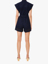 Suncoo Women Ludy Organic Cotton Embroidered Blouse with Buttons Navy Medium