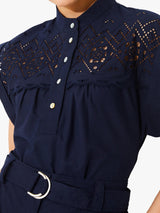 Suncoo Women Ludy Organic Cotton Embroidered Blouse with Buttons Navy Medium