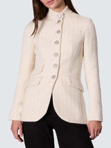 rag & bone Women's Slade High Neck Tweed Button Up Cotton Coat - White UK 8