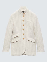 rag & bone Women's Slade High Neck Tweed Button Up Cotton Coat - White UK 8