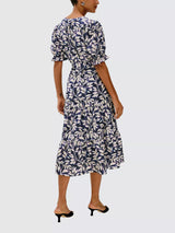 Rails Eliana Leaves Women's Elbow Length V-Neck Midi Dress - Navy - Medium