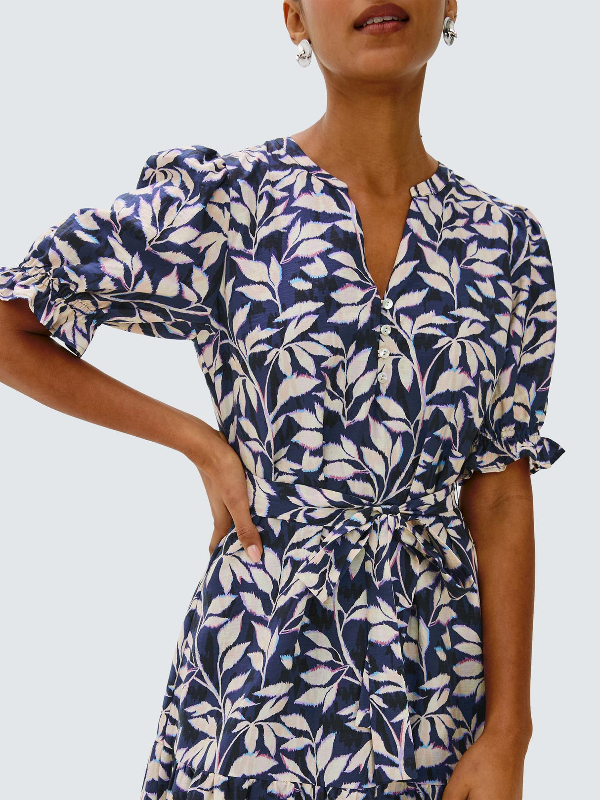 Rails Eliana Leaves Women's Elbow Length V-Neck Midi Dress - Navy - Medium
