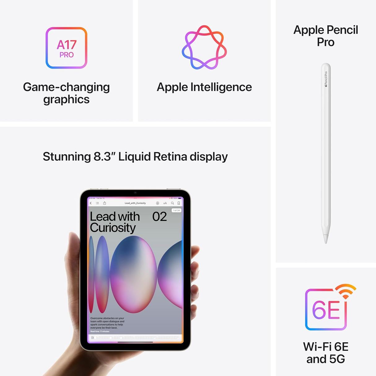 Apple iPad mini 8.3" 2024 A17 Pro Wi-Fi+ Cellular 5G eSIM 128GB - Starlight