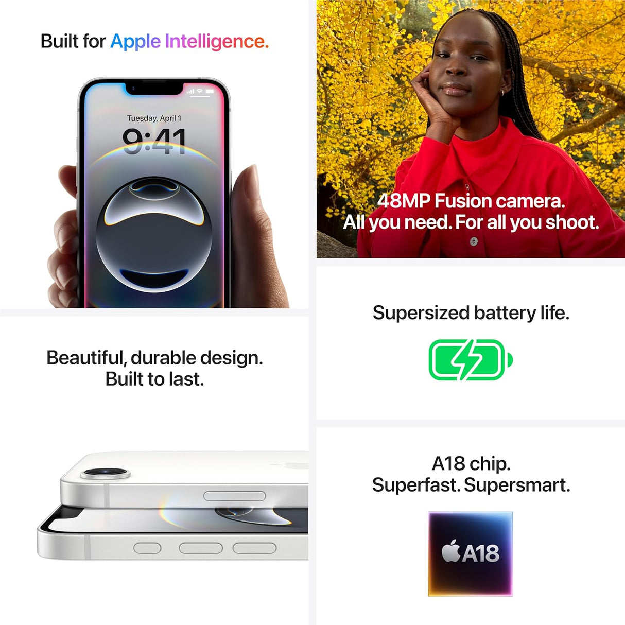 Apple iPhone 16e 5G 6.1'' iOS AI Smartphone 128GB SIM-Free Unlocked - White