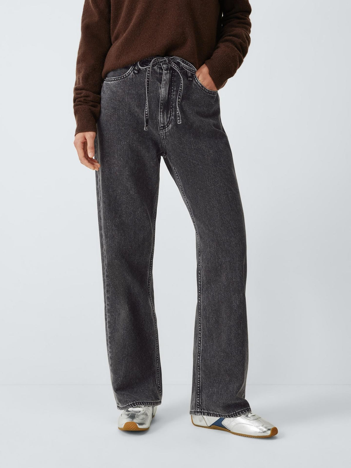 rag & bone Women's Phoebe Drawstring Mid Rise Wide Leg Jeans - Black - M