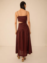 VIVERE Lore Asymmetric Sleeveless Regular Linen Midi Dress - Brown UK 14