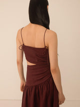 VIVERE Lore Asymmetric Sleeveless Regular Linen Midi Dress - Brown UK 14