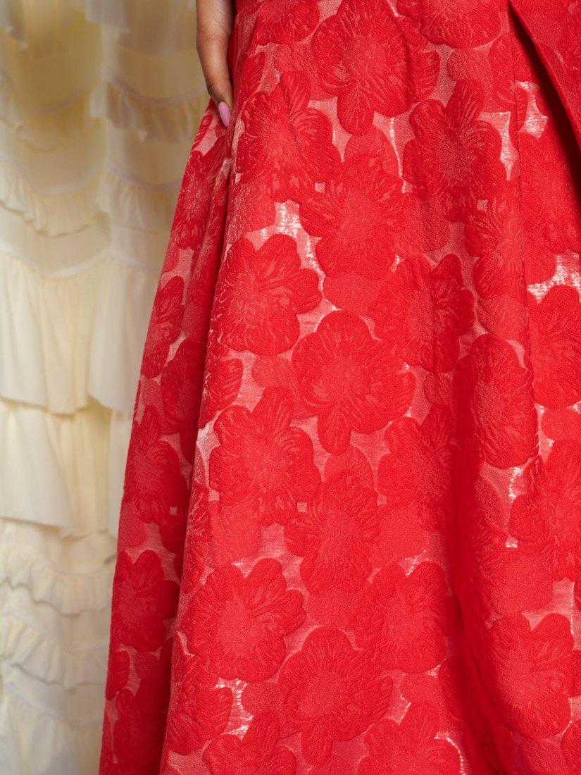 Sister Jane Maria Floral Jacquard Midium V-Neck Open Back Dress Red Size 8