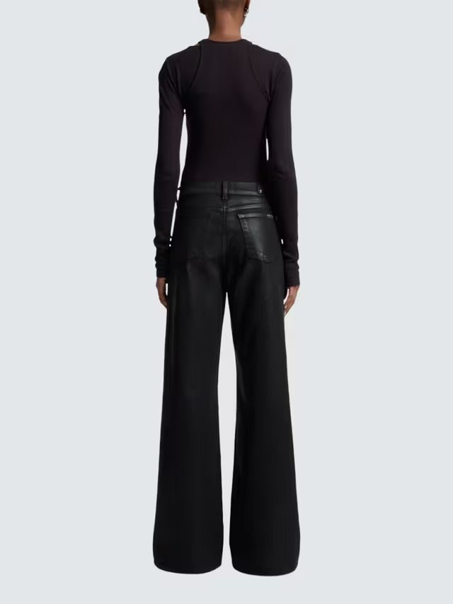 7 For All Mankind Women's Lotta Coated Flared Black Jeans - Size 30/UK 12-14