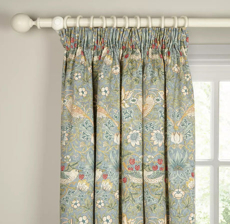 Morris & Co. Strawberry Thief Lined Pencil Pleat Curtains 228x228cm Duck Egg