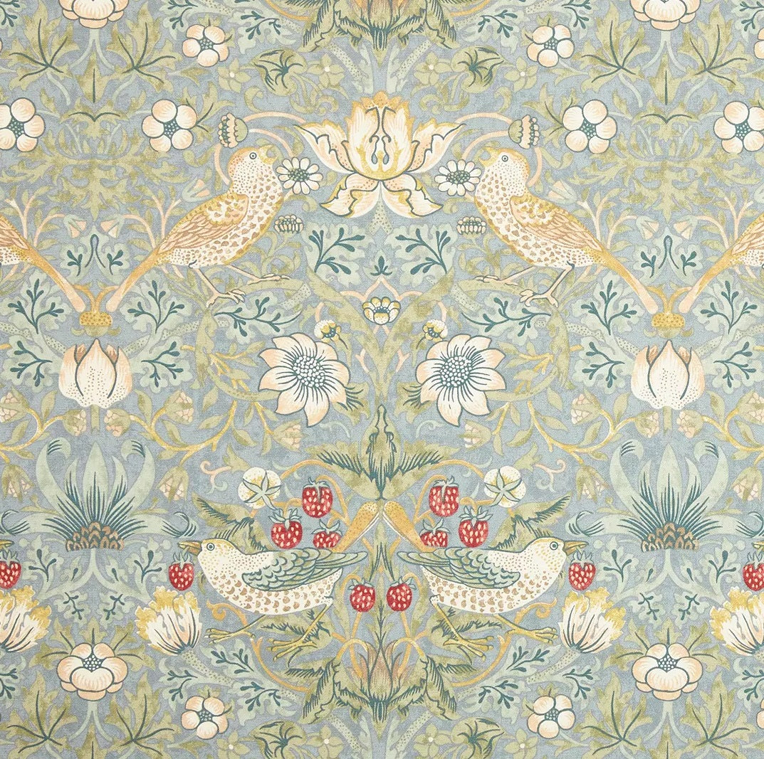 Morris & Co. Strawberry Thief Lined Pencil Pleat Curtains 228x228cm Duck Egg
