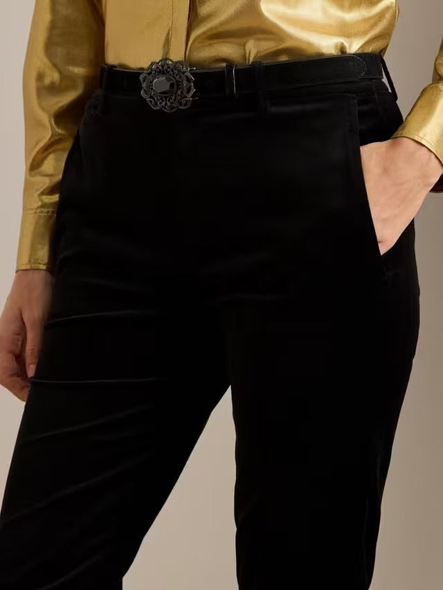 Ralph Lauren Womens Lakythia Stretch Velvet Cropped Trousers - Black - UK 10
