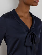 Ralph Lauren Women's Yilvray Satin Charmeuse Tie Neck Blouse - Navy - M