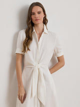 Lauren Ralph Lauren Wakana Linen Short Sleeve Midi Shirt Dress UK 14 - White