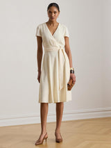 Ralph Lauren Belted Women's Wrap Tie V-Neck Midi Dress - Cream - UK Size 6