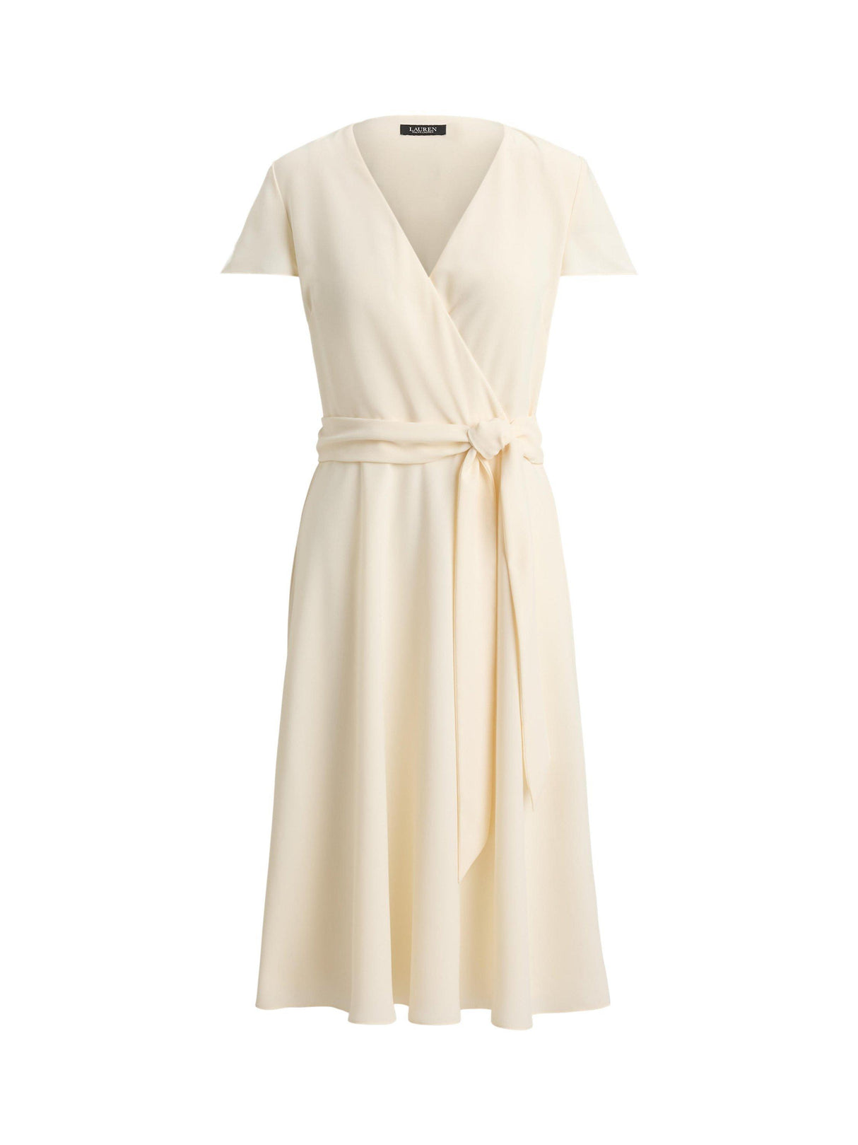 Ralph Lauren Belted Women's Wrap Tie V-Neck Midi Dress - Cream - UK Size 6