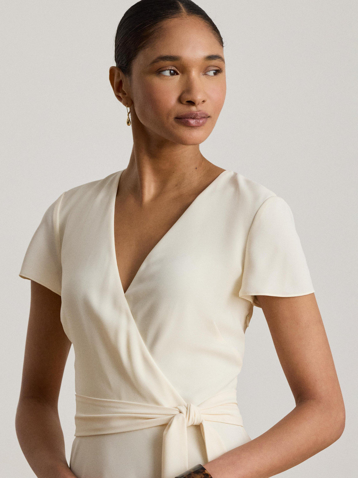 Ralph Lauren Women's Plain Belted Surplice Wrap Dress - Cream - Size 8