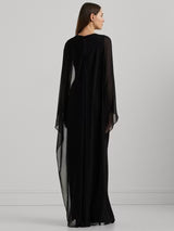 Ralph Lauren Lavati Cape Georgette Women's Gown Maxi Dress - Black - UK 16