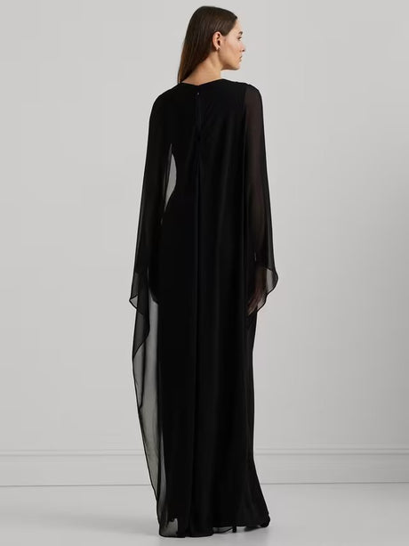 Ralph Lauren Lavati Cape Georgette Women's Gown Maxi Dress - Black - UK 16