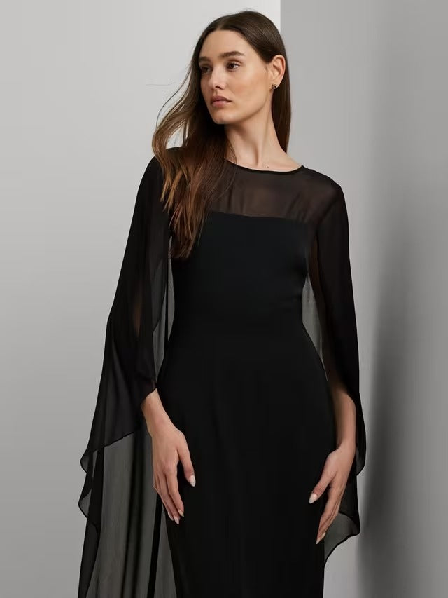 Ralph Lauren Lavati Cape Georgette Women's Gown Maxi Dress - Black - UK 16