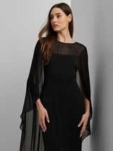 Ralph Lauren Lavati Cape Georgette Women's Gown Maxi Dress - Black - UK 16