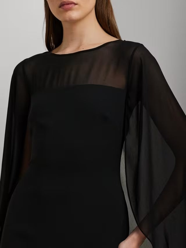 Ralph Lauren Lavati Cape Georgette Women's Gown Maxi Dress - Black - UK 16