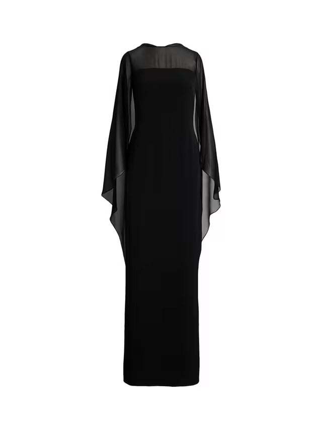 Ralph Lauren Lavati Cape Georgette Women's Gown Maxi Dress - Black - UK 16
