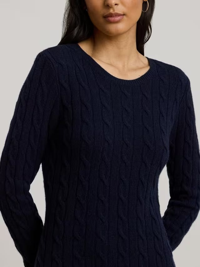 Ralph Lauren Druyet Cable Knit Wool Blend Women's Jumper Dress - Navy - XS