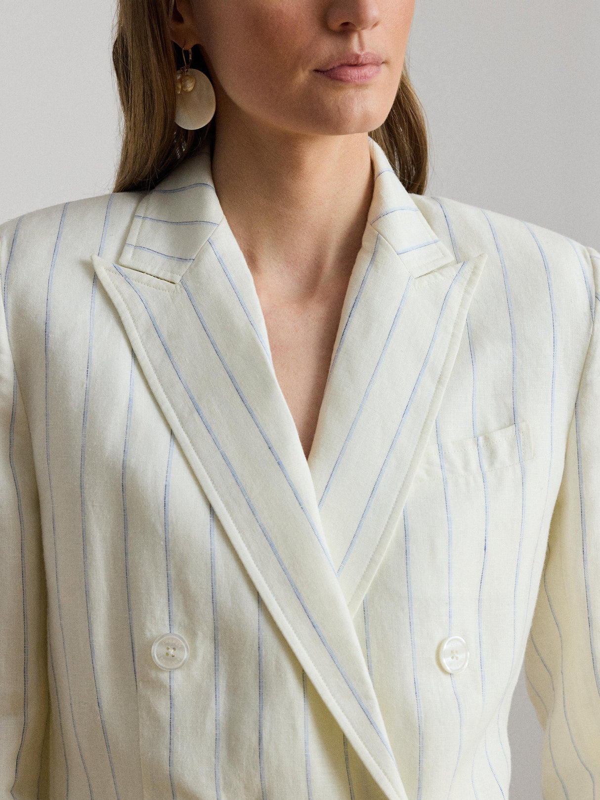 Ralph Lauren Womens Stripe Double Breasted Pure Linen Blazer White/Blue 12UK