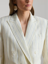 Ralph Lauren Womens Stripe Double Breasted Pure Linen Blazer White/Blue 12UK