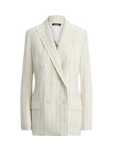 Ralph Lauren Womens Stripe Double Breasted Pure Linen Blazer White/Blue 12UK