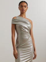 Ralph Lauren Arethusa One Shoulder Cocktail Dress Nickel/Silver Foil - UK 6