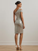 Ralph Lauren Arethusa One Shoulder Cocktail Dress Nickel/Silver Foil - UK 6
