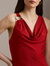 Ralph Lauren Elkanah Clasp Detail Womens Sleeveless Maxi Dress Red - UK 14