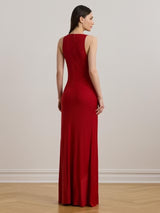 Ralph Lauren Elkanah Clasp Detail Womens Sleeveless Maxi Dress Red - UK 14