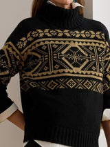 Ralph Lauren Women's Beilmey Fair Isle Wool Rich Jumper Black/Gold - Medium
