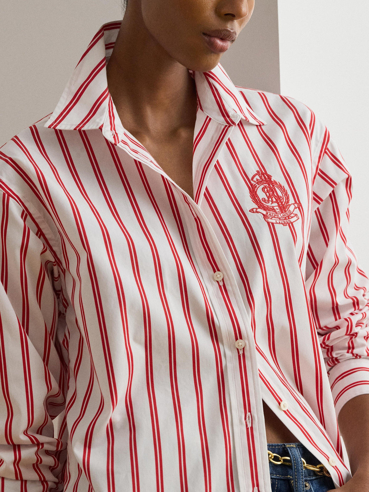 Ralph Lauren Women's Striped Cotton Relaxed Fit Shirt Small Size - Red/White