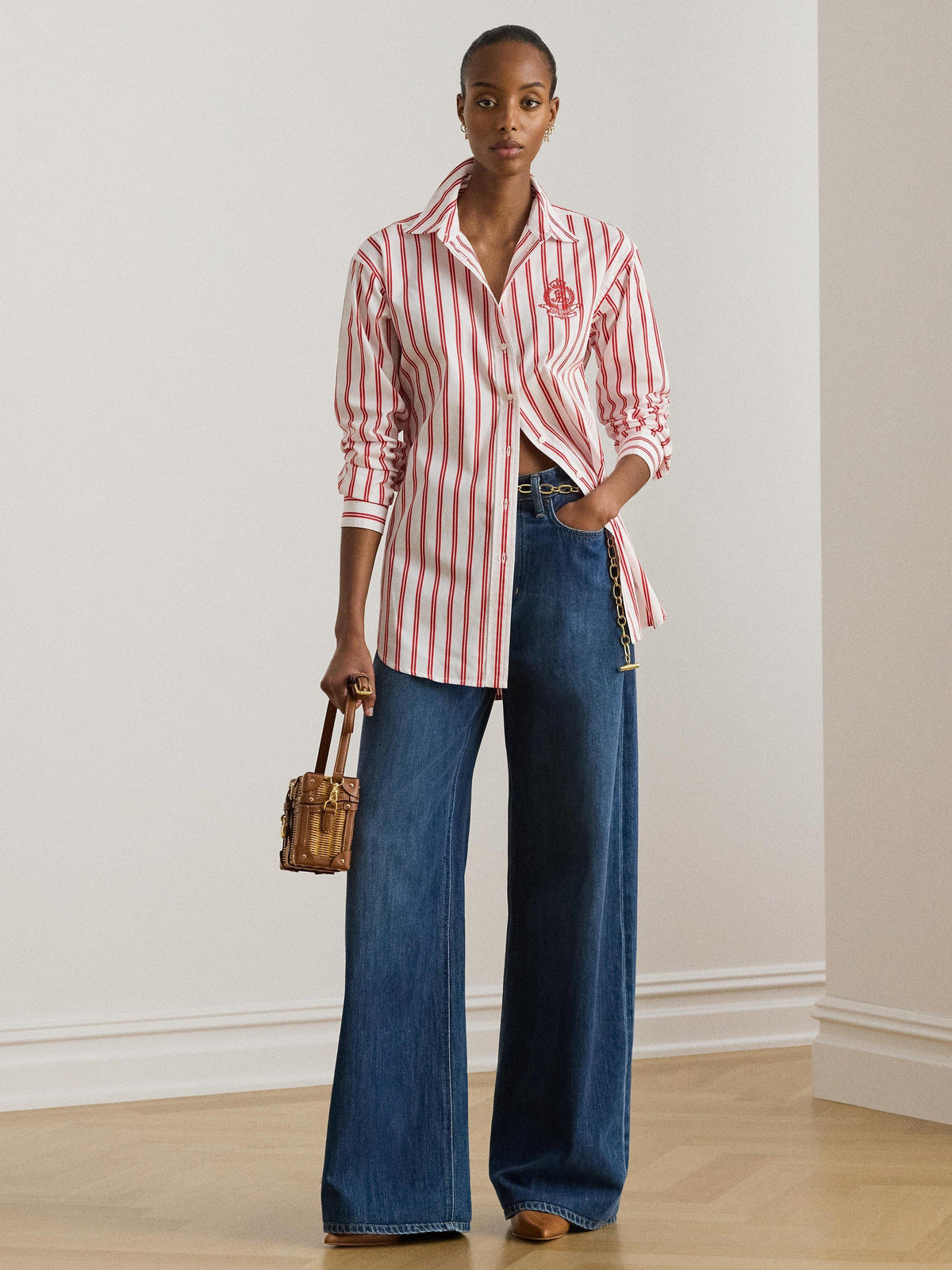 Ralph Lauren Women's Striped Cotton Relaxed Fit Shirt Small Size - Red/White