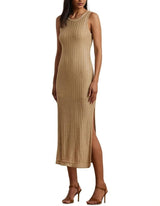 Ralph Lauren Naylin Shimmer Pointelle Knit Linen Rich Dress - Sand - Large