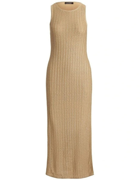 Ralph Lauren Naylin Shimmer Pointelle Knit Linen Rich Dress - Sand - Large