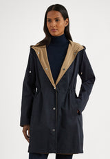 Ralph Lauren Women's Reversible Hooded Rain Coat Dark Navy/Birch Tan - Small
