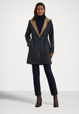 Ralph Lauren Women's Reversible Hooded Rain Coat Dark Navy/Birch Tan - Small