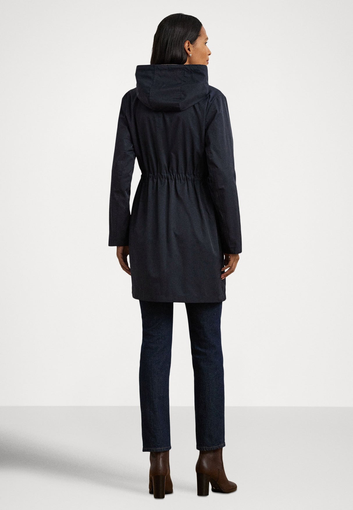 Ralph Lauren Women's Reversible Hooded Rain Coat Dark Navy/Birch Tan - Small
