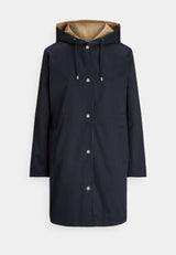 Ralph Lauren Women's Reversible Hooded Rain Coat Dark Navy/Birch Tan - Small