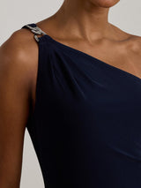 Ralph Lauren Belina One Shoulder Slim Plain Maxi Dress Lighthouse Navy UK 12
