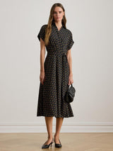 Ralph Lauren Fratillio Short Sleeve Belted Crepe Dress - Dark Navy - UK 6