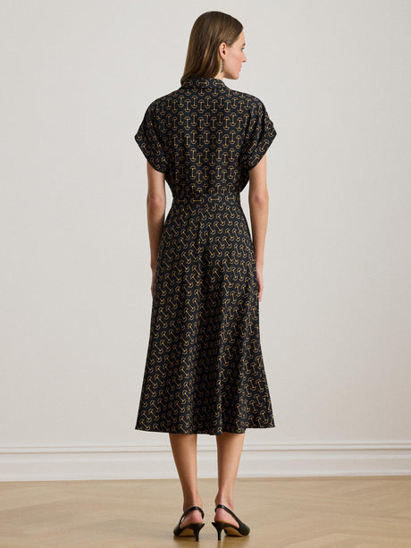 Ralph Lauren Fratillio Short Sleeve Belted Crepe Dress - Dark Navy - UK 6