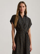Ralph Lauren Fratillio Short Sleeve Belted Crepe Dress - Dark Navy - UK 6