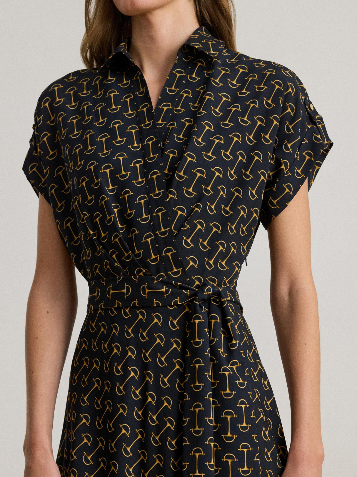 Ralph Lauren Fratillio Short Sleeve Belted Crepe Dress - Dark Navy - UK 6